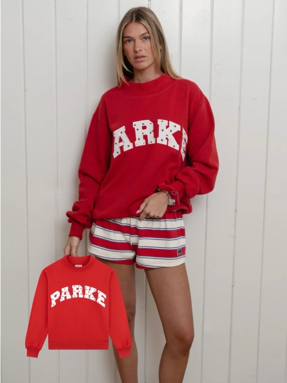 Parke Coastal Sparkler Varsity Mockneck Size S/M Red Stars Presale